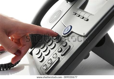 Closeup Woman Finger Dialing Telephone Number Stock Photo 389030677