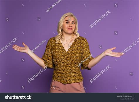 Confused Blonde Woman Menopause Showing Shrug Stock Photo Shutterstock