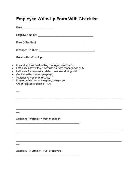 Free Printable Employee Write Up Form Download Free Printable Employee Write Up Form Samples In