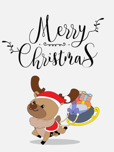 Premium Vector Cute Reindeer Christmas Greeting Card