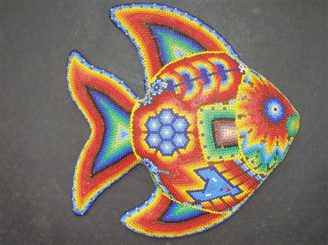 Mexican Art Huichol Clay Fish Latin Mexican Folk Art Craft