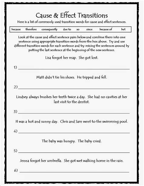 4th Grade Cause And Effect Worksheets