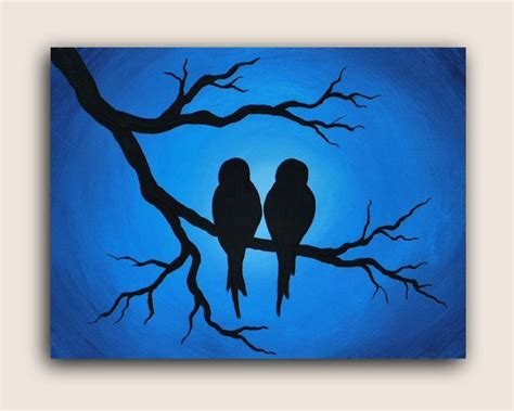 Acrylic Silhouette Painting On Canvas Love Birds Video Available