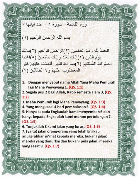 Teks bacaan atau lafadz surat / surah al fatihah arab, latin indonesia dan terjemahannya atau artinya. Al-Fatihah :: Kampong Alor Pering
