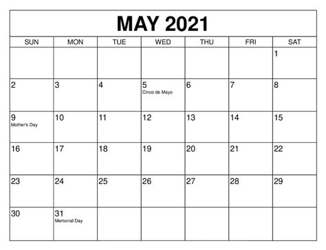 Blank May 2021 Calendar Printable Pdf Printable Calendar Print