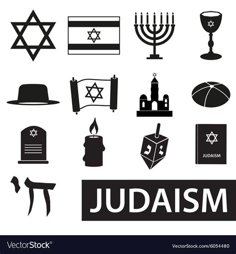 Judaism Religion Symbols Set Of Icons Eps Vector Image
