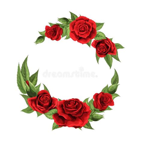 Valentines Day Red Rose Flowers Circle Frame Design Element Vector