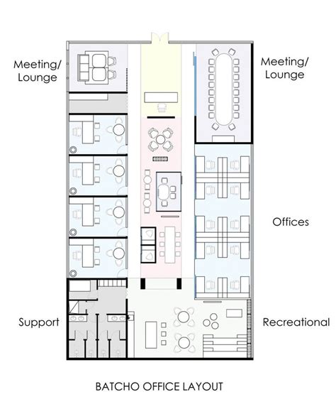 The Floor Plan For An Office Building With Two Levels And Three Rooms