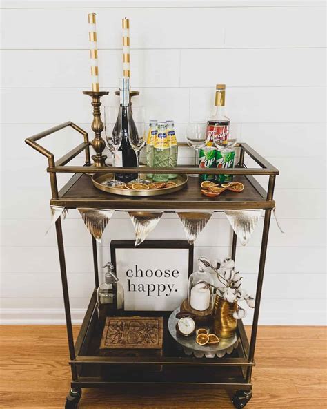 Living Room With Glam Bar Cart Decor Soul And Lane