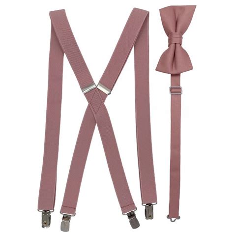 Rose Gold Mens Suspenders And Bow Tie Sets 1inch X Back Spencer Js