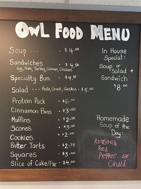 Menu At The Owl Cafe Ottawa Morrison Dr 100