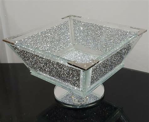 Xxl Sparkly Silver Crushed Diamond Crystal Filled Bling Fruit Bowl