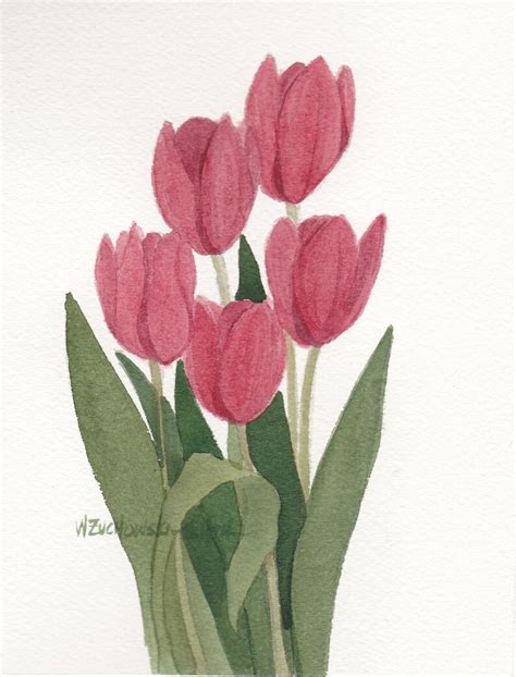 Red Tulips Original Watercolor Painting From My Garden Etsy