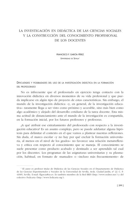 Pdf La Investigación En Didáctica De Las Ciencias Sociales Y La