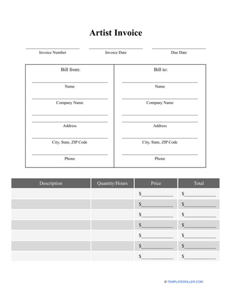 Artist Invoice Template Fill Out Sign Online And Download Pdf