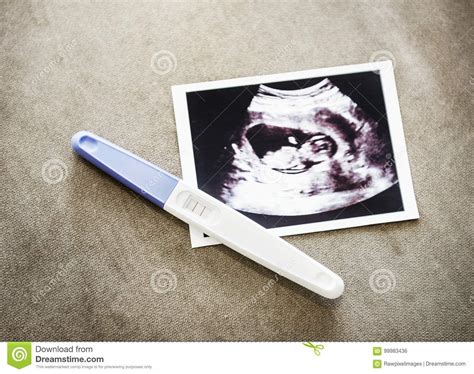 Baby Ultrasound Scan Photo With Pregnancy Test Stock Photo Image Of
