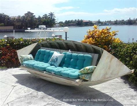 One of the few do it yourself boat yards left in this area. Outdoor Patio of a Key West Home with Boat Couch! Built by artisan Craig Berube-Gray: https ...