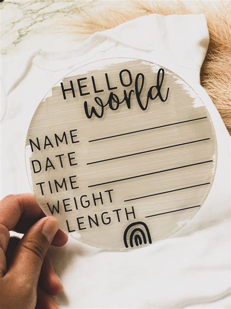 Hello World Baby Announcement Acrylic Plaque Birth Etsy