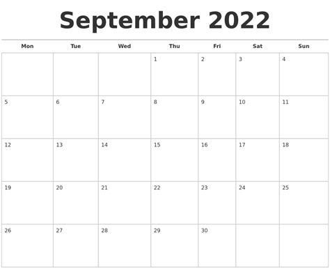 September 2022 Calendars Free
