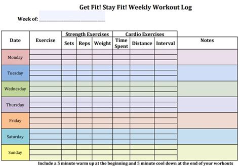 Workout Log Excel Template