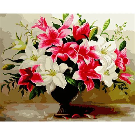 Molek Diy Oil Painting By Numbers Blooming Lily Coloring Painting On
