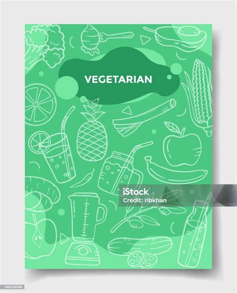 Konsep Vegetarian Dengan Gaya Doodle Untuk Template Spanduk Selebaran