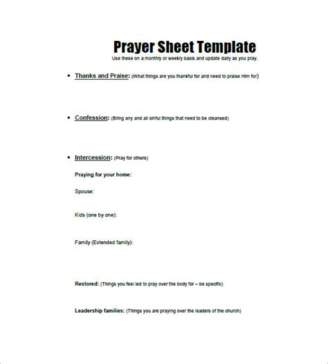 Prayer List Template 8 Free Sample Example Format Download