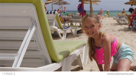 Portrait Happy Teenager Girl Resting On Summer Beach At Sea Background