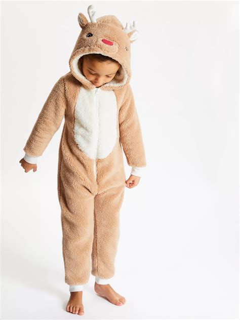 John Lewis And Partners Childrens Reindeer Novelty Onesie Brown