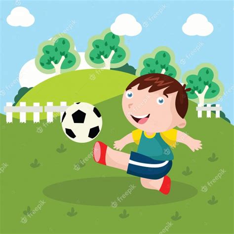 Premium Vector Kid Play Soccer Cartoon Illustration