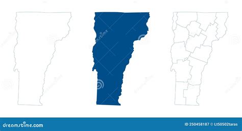 Vermont Map Detailed Blue Outline And Silhouette Administrative