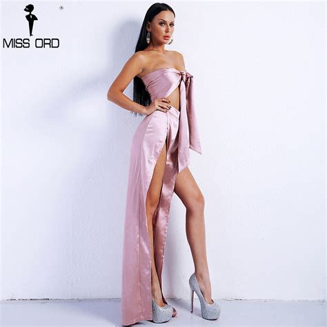Missord 2018 Sexy Spring And Summer New Bra Halter Solid Color Two Pcs Set High Split Jumpsuit