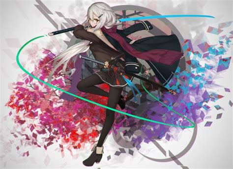 Long Hair Anime Anime Girls Sword Weapon Skirt Gray Hair Yellow Eyes Glasses Meganekko