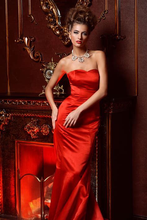 Woman Wearing A Red Dress With Jewelry Necklace Stock Photo Free Download