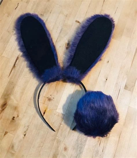 Purple And Black Bunny Rabbit Ears And Tail Set Posable Cosplay Etsy