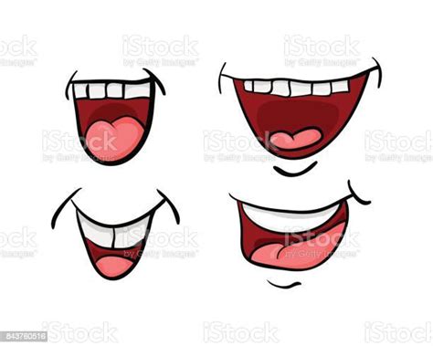 Mulut Kartun Dengan Lidah Dan Gigi Mengatur Desain Ikon Simbol Vektor