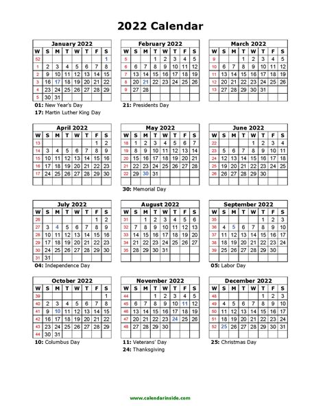 Printable 2022 Calendar Printable Calendar Example And Ideas