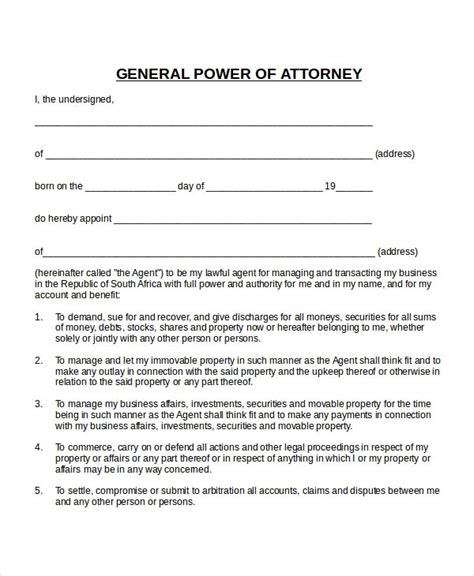 Letter Of Power Of Attorney Sample