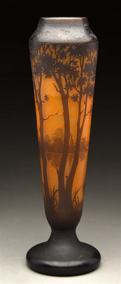 Lot Detail Daum Cameo Glass Scenic Vase
