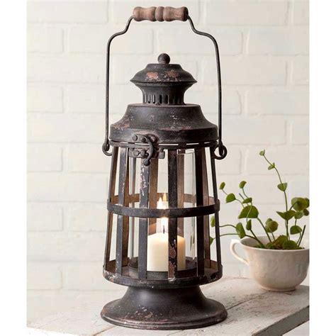 Rustic Farmhouse Country Heavily Distressed Metal Curtis Island Candle Lantern Ctw In 2020