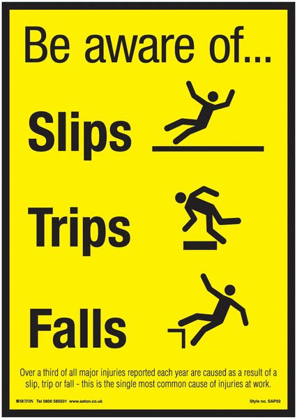 Be Aware Of Slips Trips And Falls Accident Prevention Poster Safetyshop