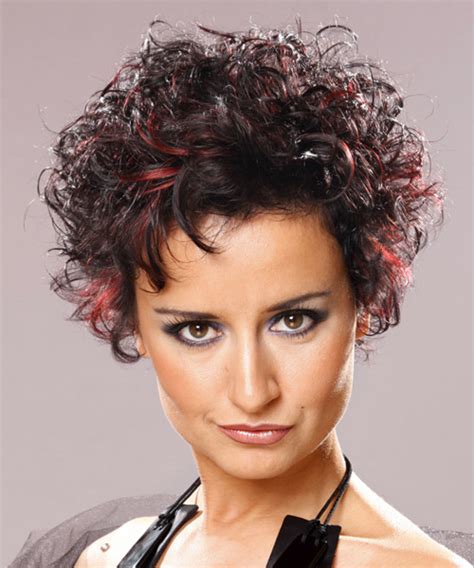Want to learn more about curly hair highlights? Short Curly Dark Brunette Hairstyle with Red Highlights