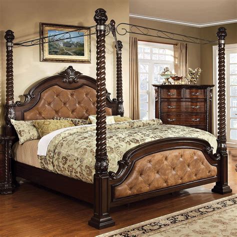 Plus, this collection has ample storage. Brown Upholstered Queen Canopy Bedroom Set 5 Pcs MONTE ...