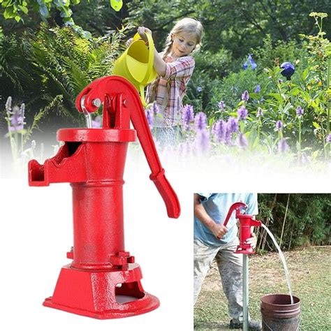Samger Durable Antique Pitcher Hand Water Pump Cast Iron Red Hand Well