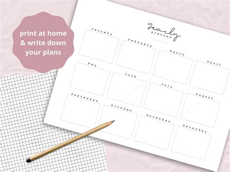 Printable Yearly Planner Printable Calendar Printable Etsy Uk