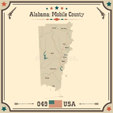 Vintage Map Of Mobile County In Alabama Usa Stock Vector