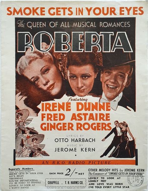 Roberta 1935 Australian Sheet Music Featuring Fred Astaire Irene Dunne