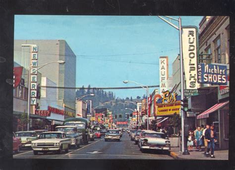 Eugene Oregon Downtown Street Scene Old Cars Postcard Copy Stores Ebay