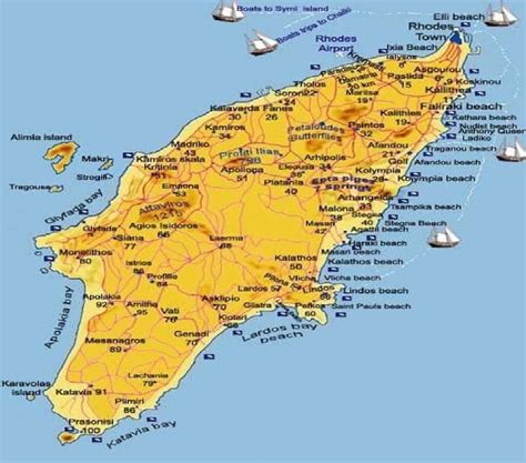 A Map Of The Greek Island Of Rhodes Greece Rhodes Beaches Greece