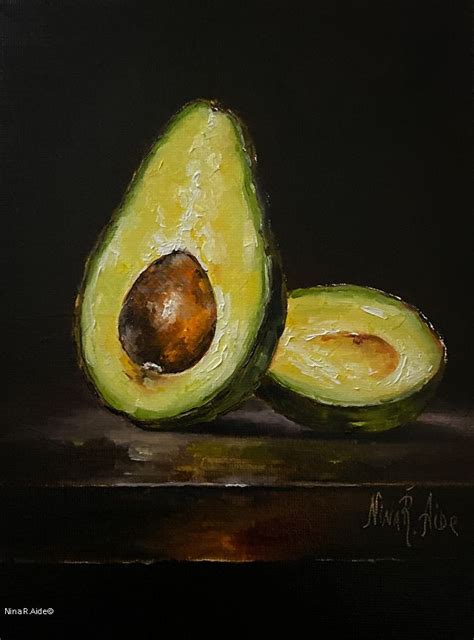 Avocado Half Still Life By Nina R Aide Oil 8inch2032cm X 615cm